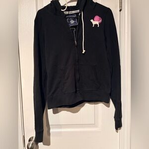 VINTAGE 2009 PINK Victoria’s Secret Black Full Zip Crest Hoodie - Size Large